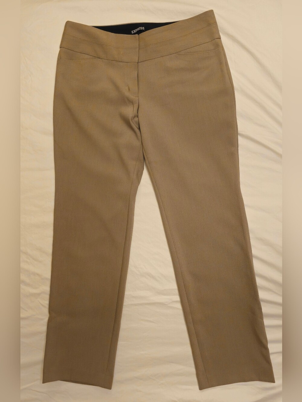 Express Editor Women's Beige Dress Pants - Classic Straight Leg, Size 10R